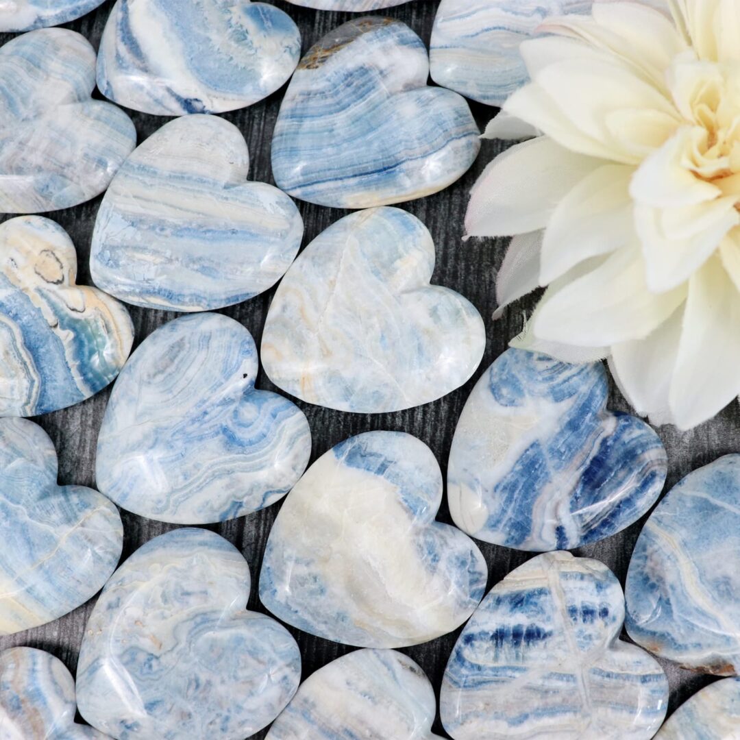 Blue agate heart shaped beads.