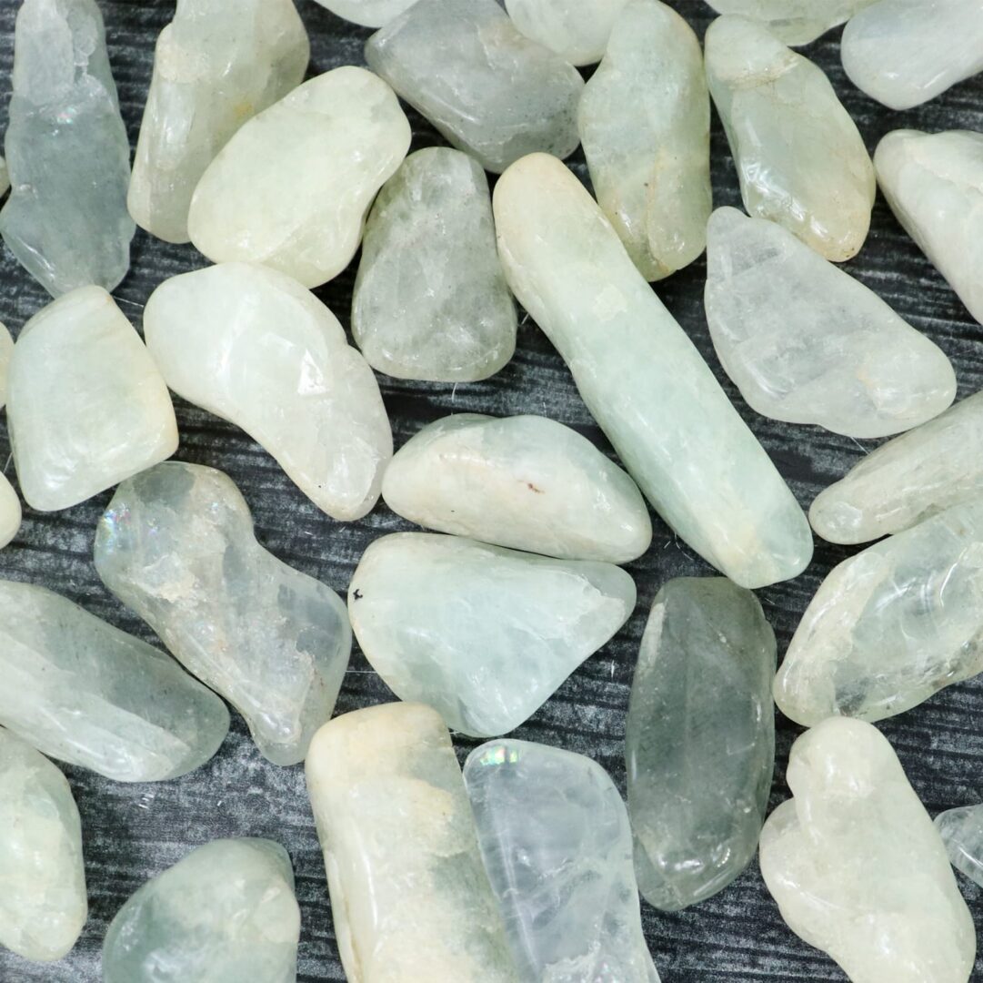 A pile of white stones on a table.