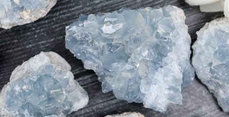 Rough blue Celestite mineral cluster.