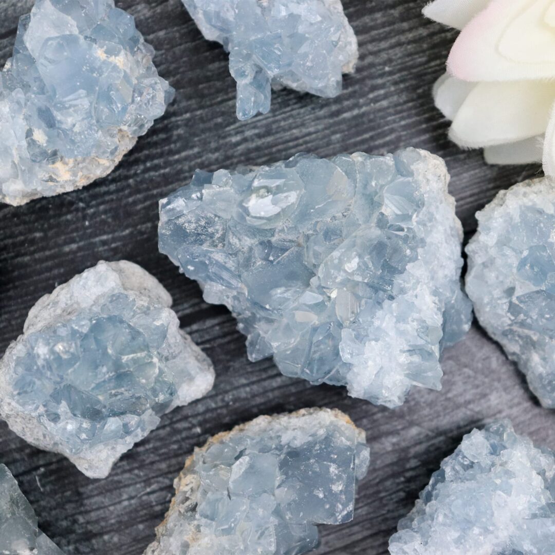 Rough blue Celestite mineral cluster.