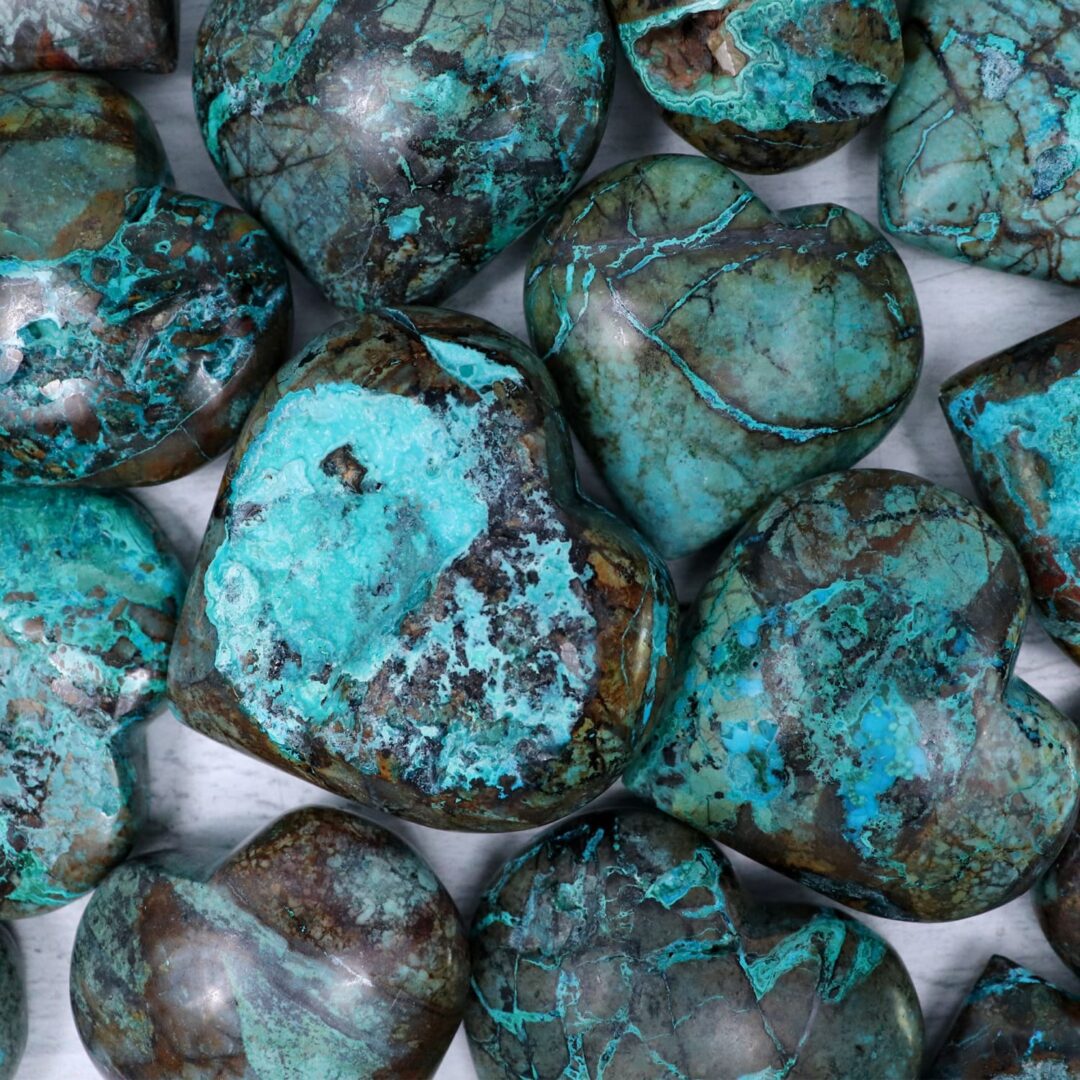 Rough turquoise heart shaped stones.