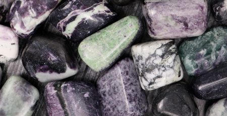 A pile of purple and green stones.