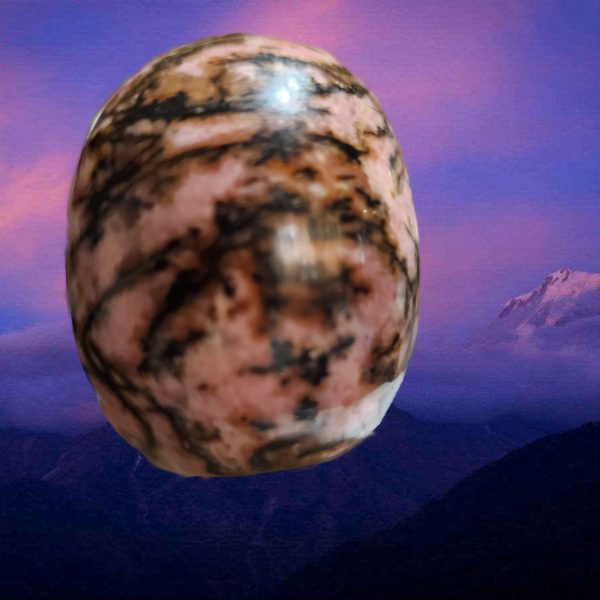 Pink and black patterned gemstone.