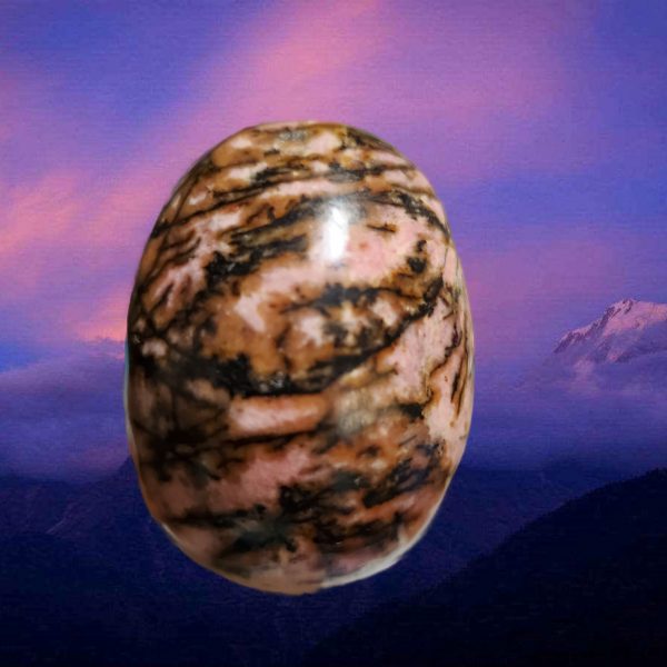 Pink and black patterned gemstone.