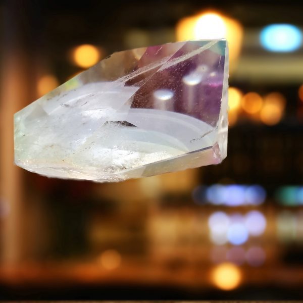 A clear crystal with a light blue hue.