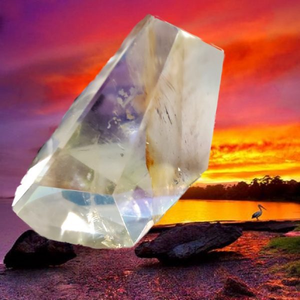 Clear crystal against a sunset sky.
