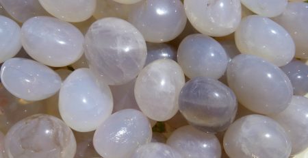 A pile of smooth white and gray stones.