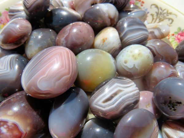 Agate stones with banded patterns.