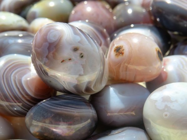 Close-up of banded agate stones.
