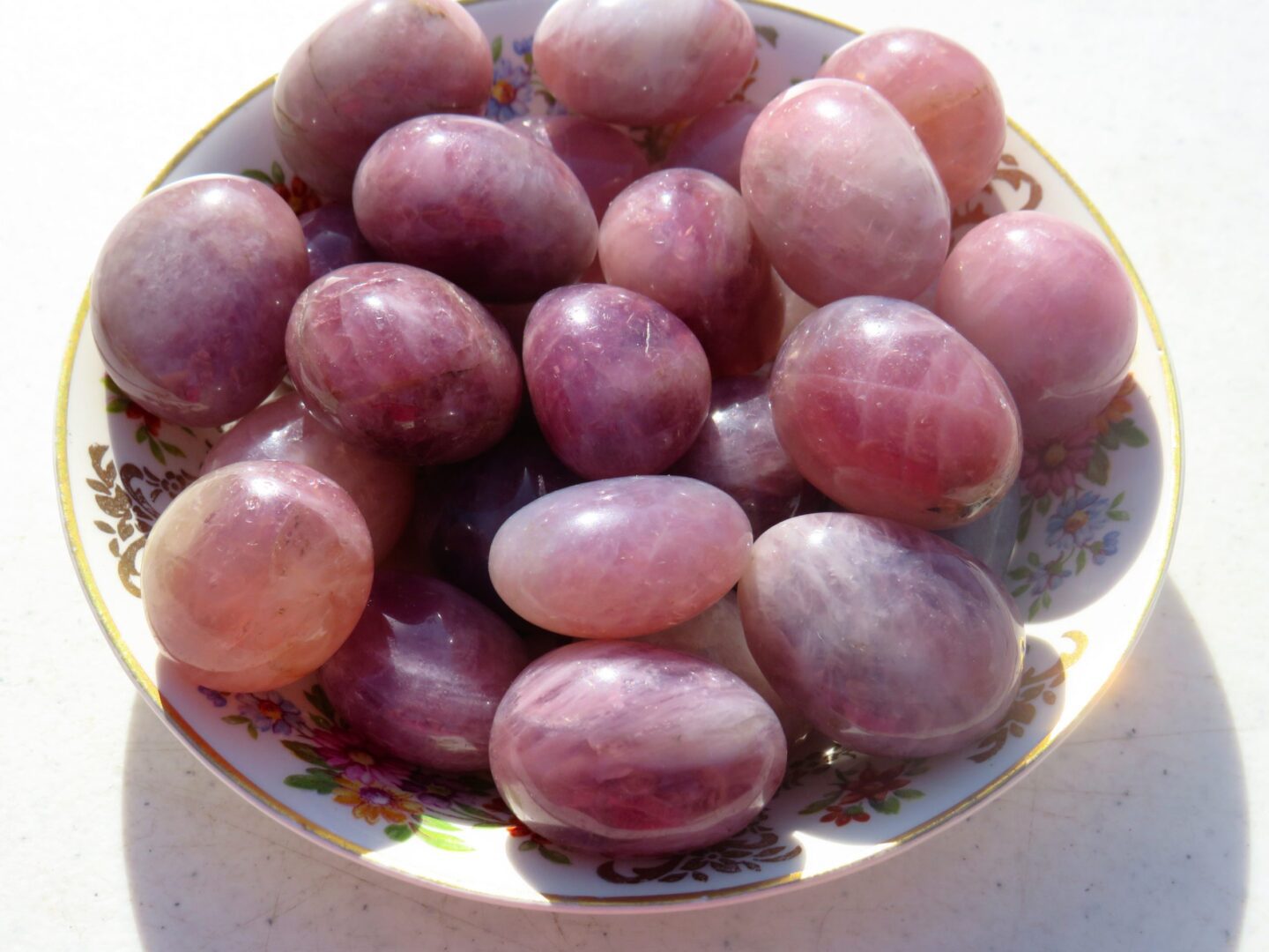 A pile of pink and purple stones.