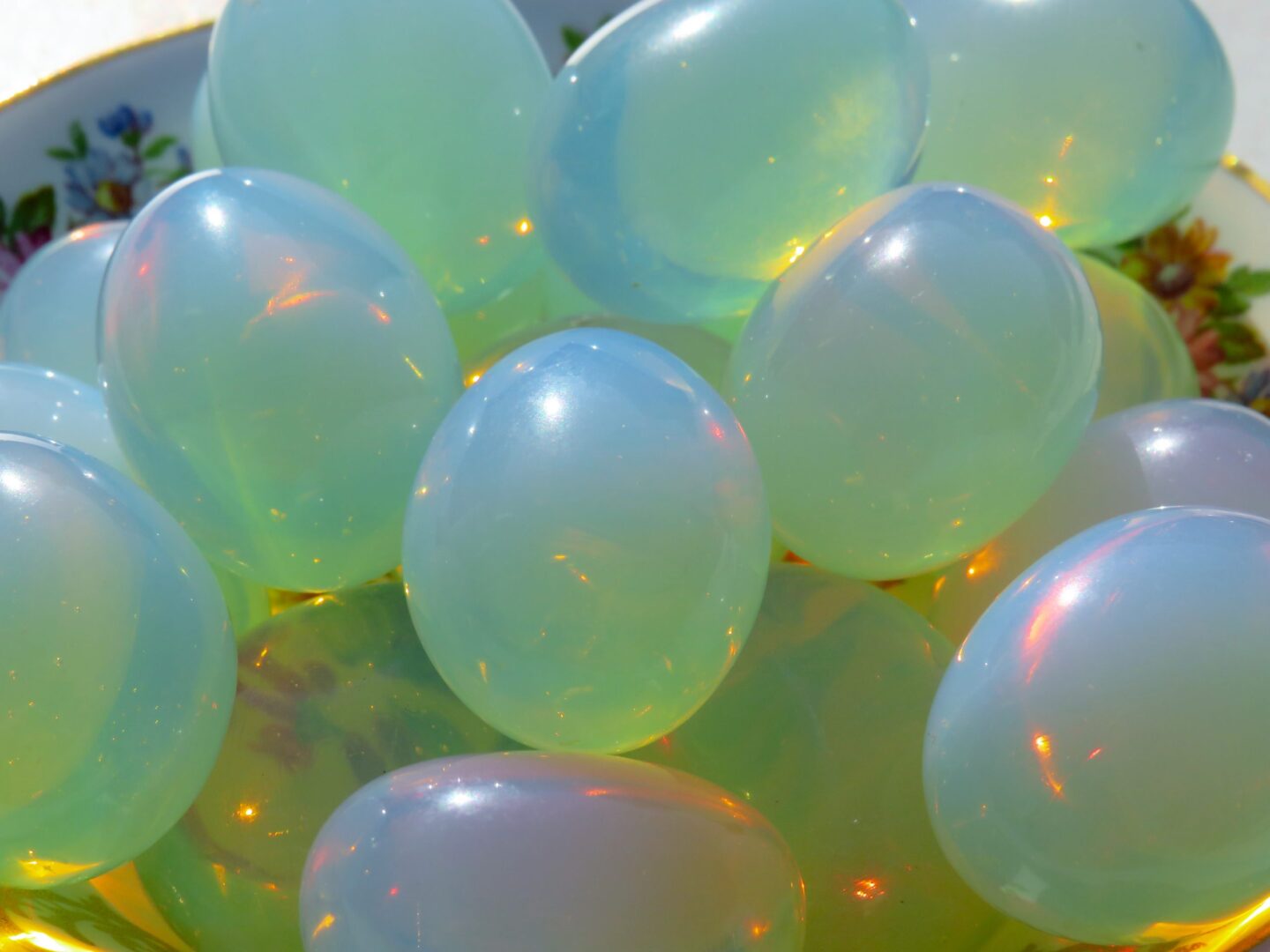 A cluster of iridescent glass balls.