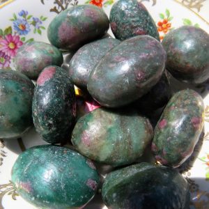 Green and pink gemstone tumbled stones.