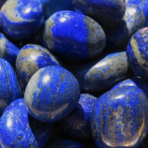 Closeup of blue and white lapis lazuli stones.