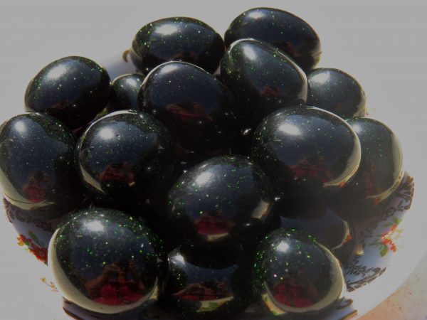 Black and green speckled Easter eggs.