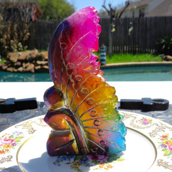 Rainbow iridescent butterfly crystal figurine.