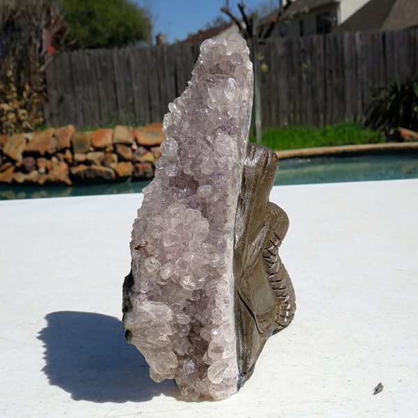 Amethyst crystal cluster with brown backing.