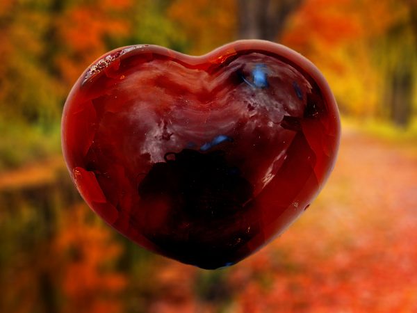 Red heart shaped agate gemstone.