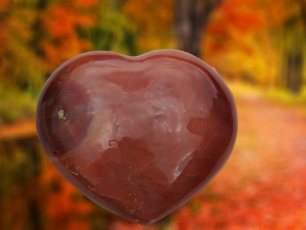 Red heart-shaped carnelian gemstone.