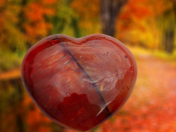 Red heart-shaped carnelian stone.