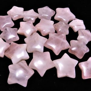 Pink star-shaped rose quartz crystals.